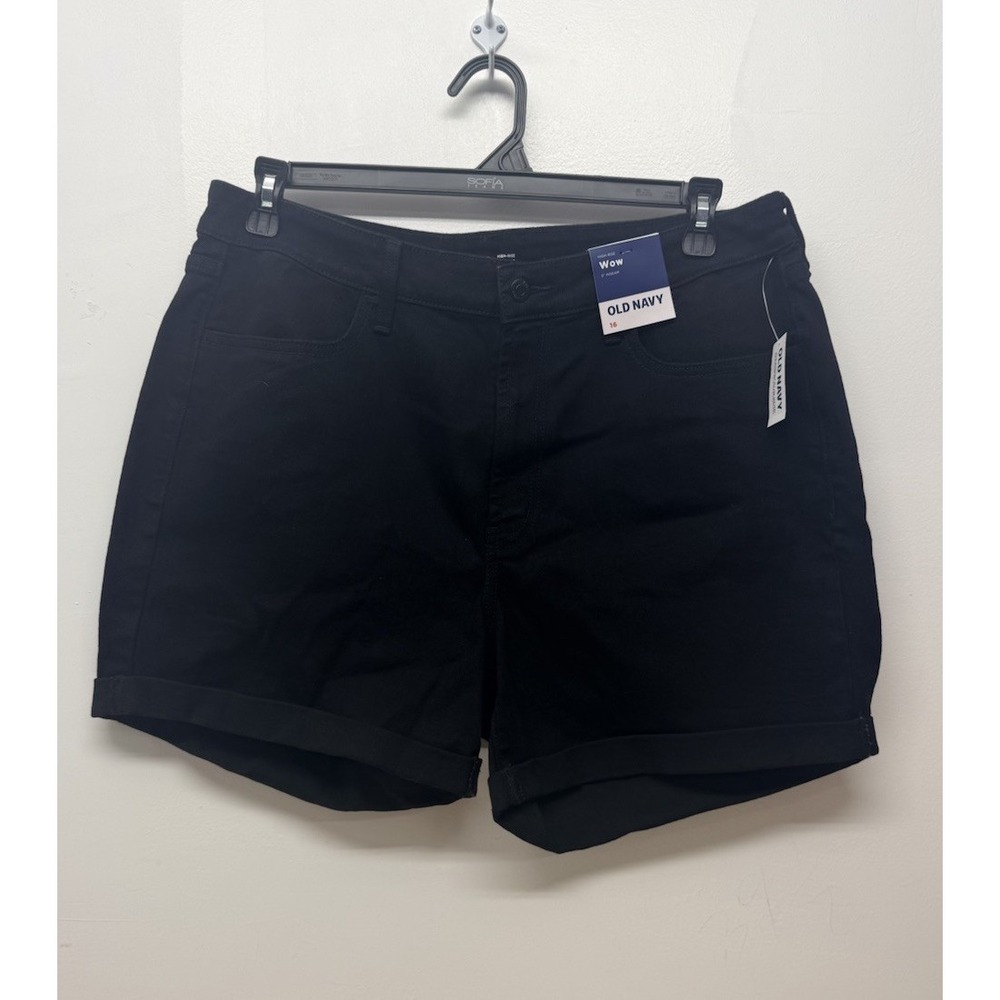 Old Navy Denim Shorts Womens 16 Black High-Rise Wow Cuffed 3 Inseam Casual #3